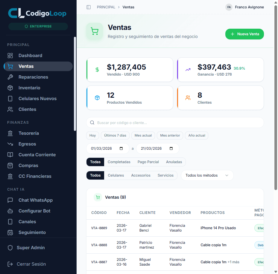 Screenshot de Ventas